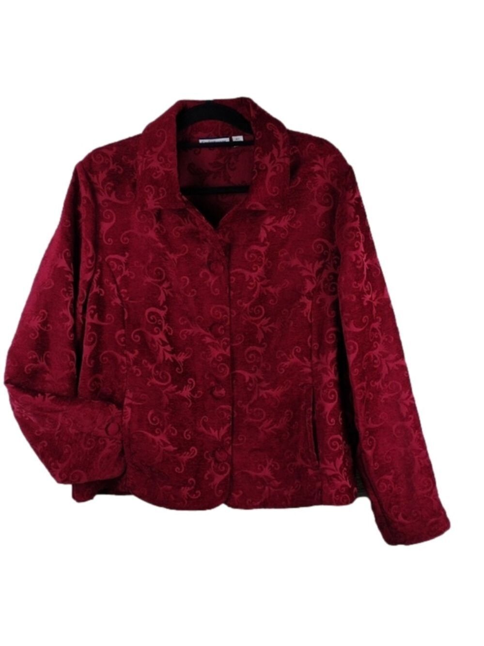 Croft & Barrow Deep Red Embroidered Tapestry Collared Button Front Jacket